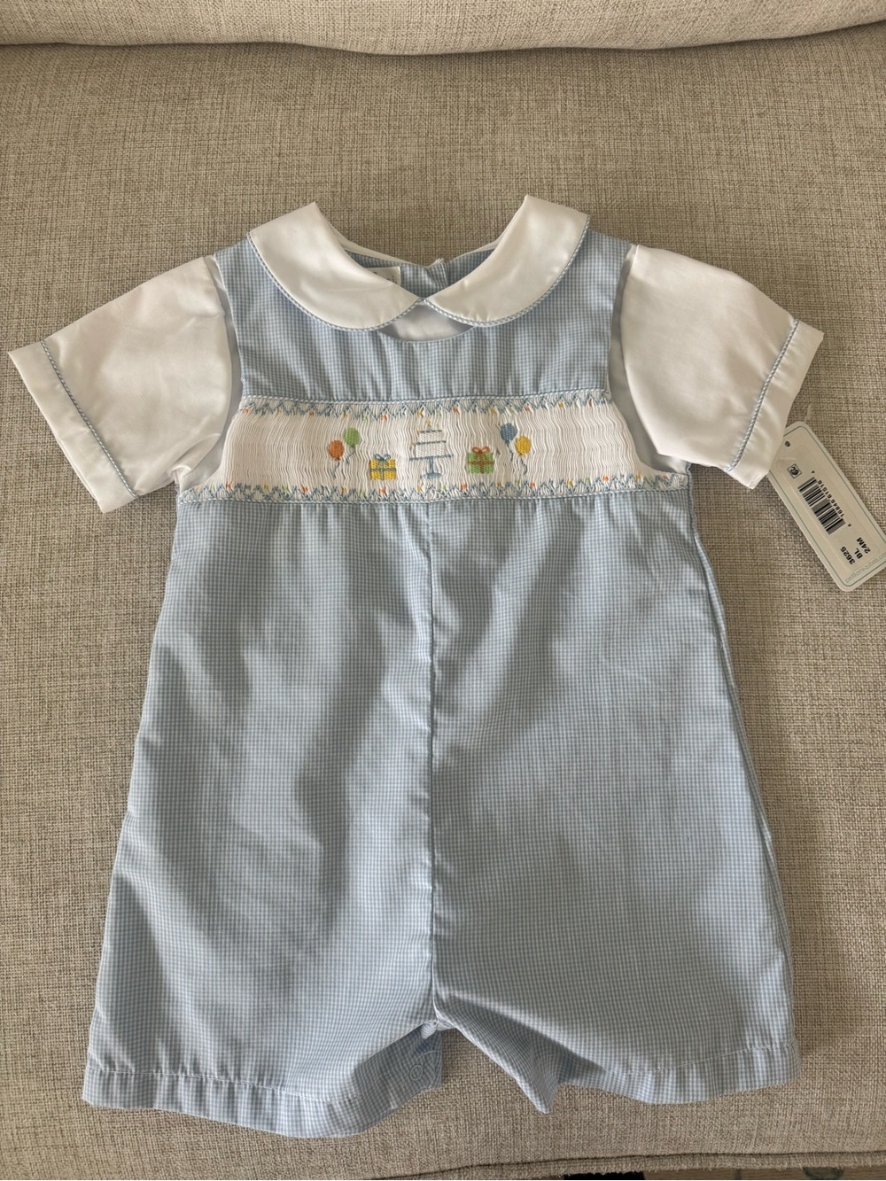 Petit Ami Light Blue and White Smocked Baby One-Piece - 24 months